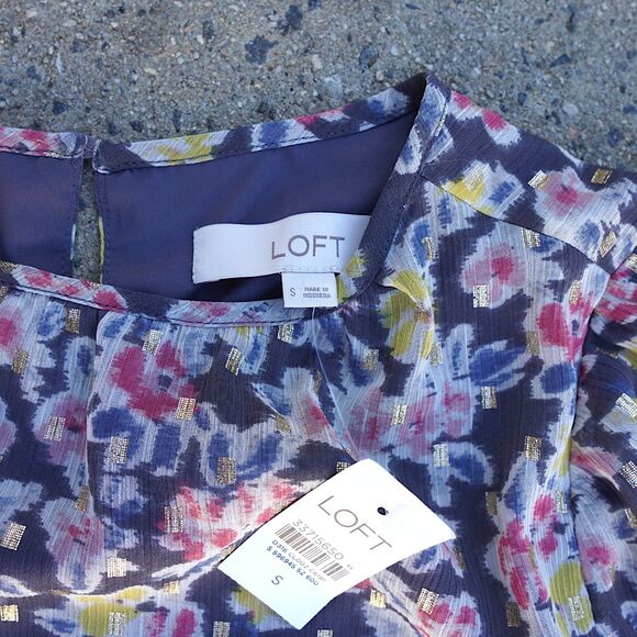 LOFT NWT Floral Sheer Long Sleeve Mini Dress Small Ruffled Tiered Hem - Picture 6 of 12